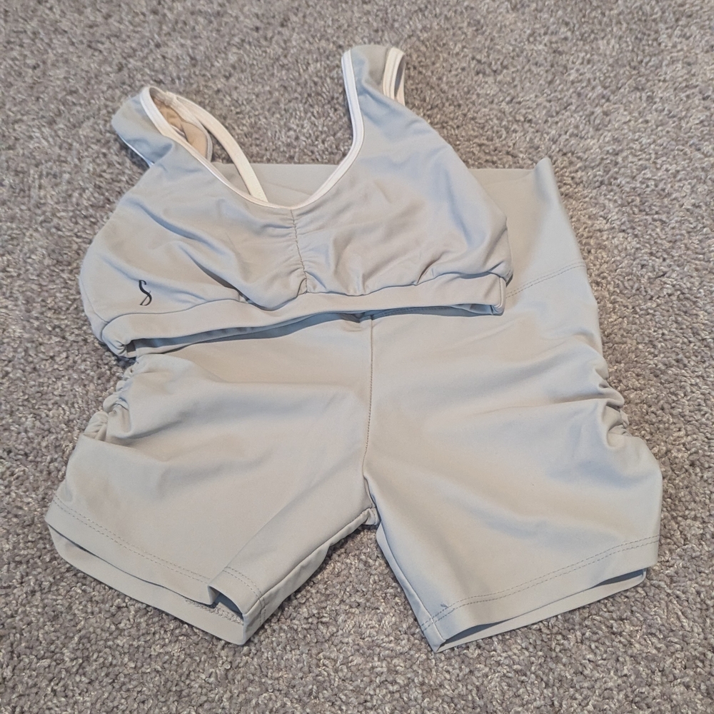 Light Gray Sports Bra and Shorts Set